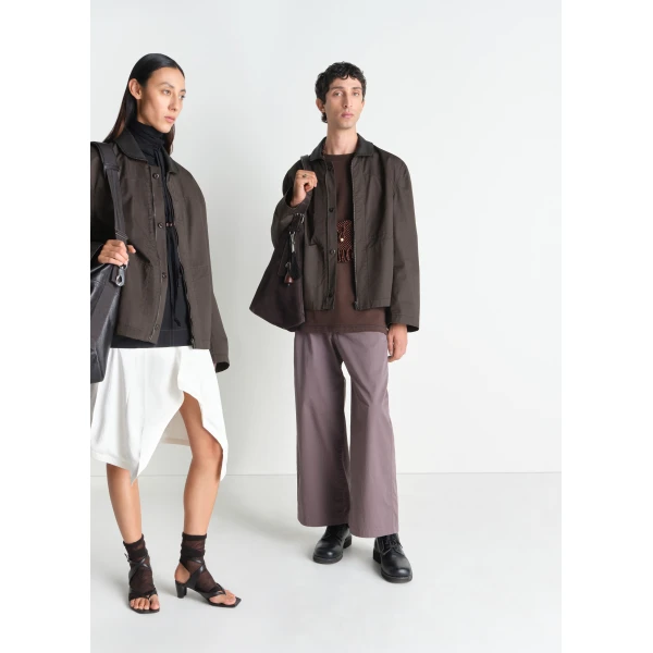 Lemaire Leather Collar Blouson in Cotton Twill Jacket, view 3