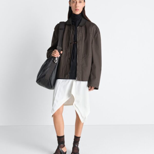 Lemaire Leather Collar Blouson in Cotton Twill - Jackets - Parisian Minimalist Luxury at Coveti