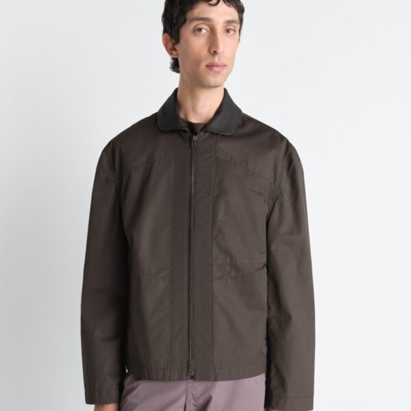 Lemaire Leather Collar Blouson in Cotton Twill - Jackets - Parisian Minimalist Luxury at Coveti