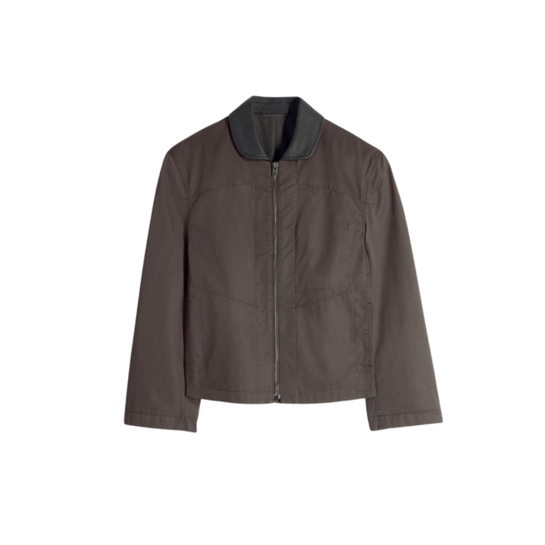 Lemaire Leather Collar Blouson in Cotton Twill - Jackets - Parisian Minimalist Luxury at Coveti