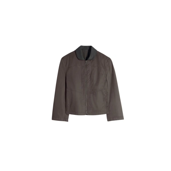 Lemaire Leather Collar Blouson in Cotton Twill - Jackets - Parisian Minimalist Luxury at Coveti