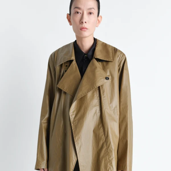 Lemaire Light Wrap Coat in Light Coated Cotton - Coats - Parisian Minimalist Luxury at Coveti