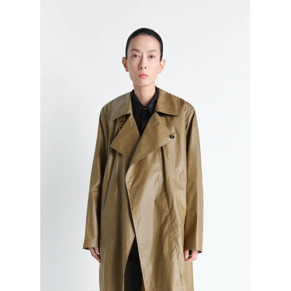 Lemaire Light Wrap Coat in Light Coated Cotton, view 4