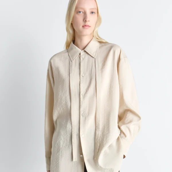 Lemaire Long Shirt with Tie in Dry Silk - Tops - Parisian Minimalist Luxury at Coveti