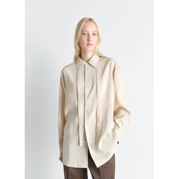 Lemaire Long Shirt with Tie in Dry Silk, view 3
