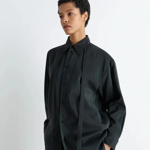 Lemaire Long Shirt with Tie in Dry Silk - Tops - Parisian Minimalist Luxury at Coveti