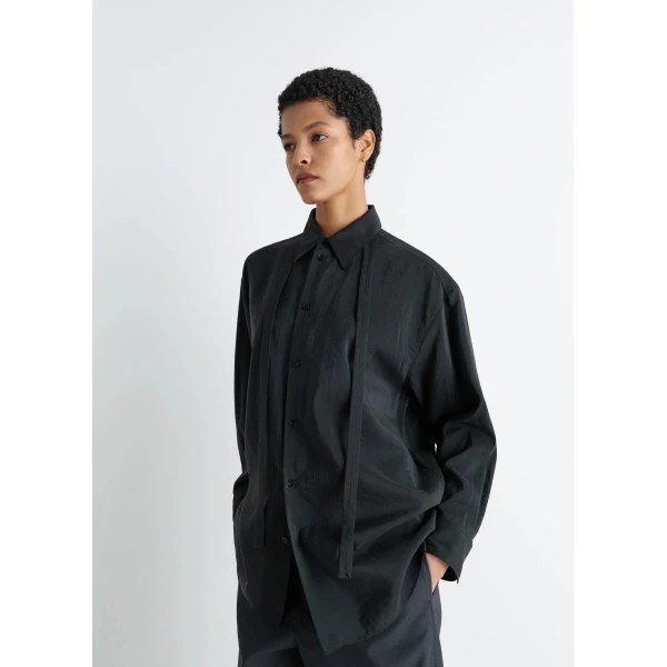 Lemaire Long Shirt with Tie in Dry Silk, view 2