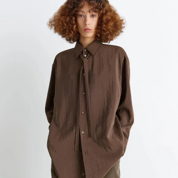 Lemaire Long Shirt with Tie in Dry Silk - Tops - Parisian Minimalist Luxury at Coveti