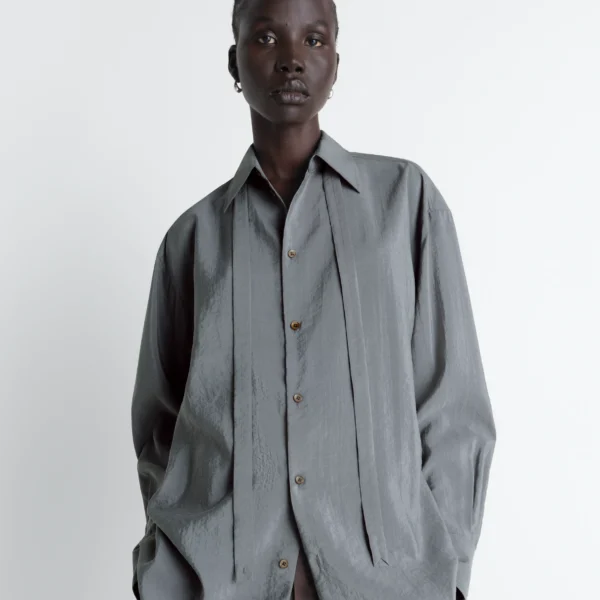 Lemaire Long Shirt with Tie in Dry Silk - Tops - Parisian Minimalist Luxury at Coveti