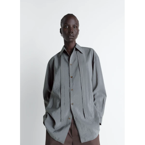 Lemaire Long Shirt with Tie in Dry Silk, view 3
