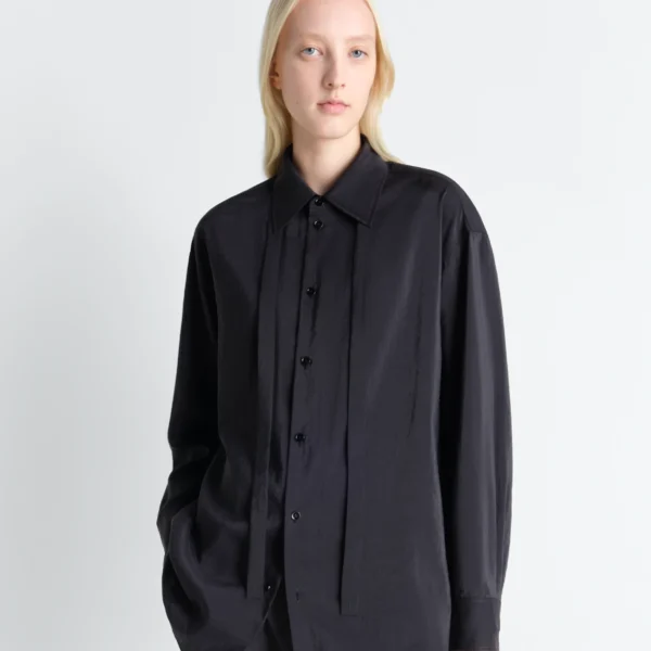 Lemaire Long Shirt with Tie in Dry Silk - Tops - Parisian Minimalist Luxury at Coveti