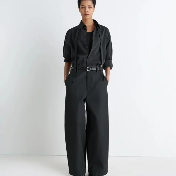 Lemaire Long Shirt with Tie in Dry Silk - Tops - Parisian Minimalist Luxury at Coveti