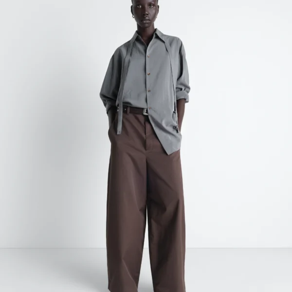 Lemaire Long Shirt with Tie in Dry Silk - Tops - Parisian Minimalist Luxury at Coveti