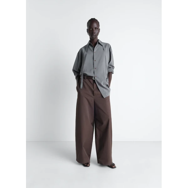 Lemaire Long Shirt with Tie in Dry Silk, view 4