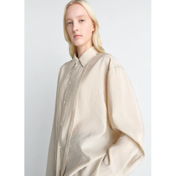 Lemaire Long Shirt with Tie in Dry Silk, view 5