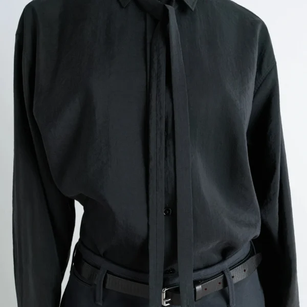 Lemaire Long Shirt with Tie in Dry Silk - Tops - Parisian Minimalist Luxury at Coveti