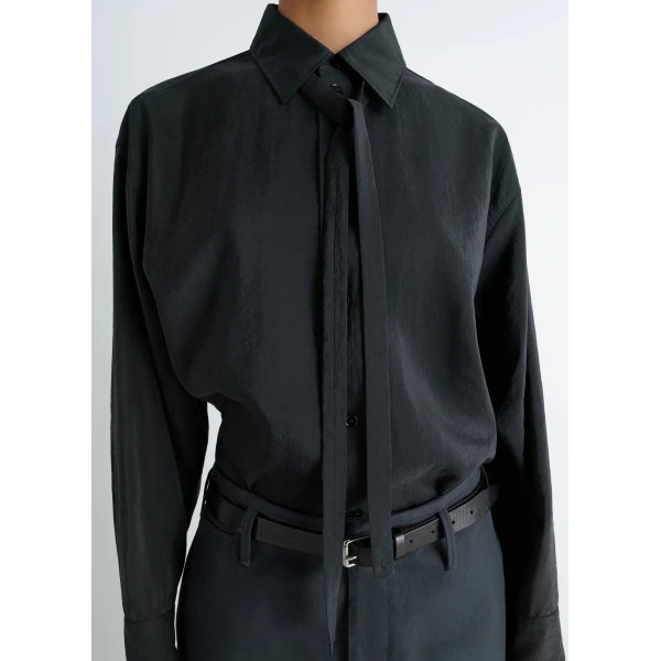 Lemaire Long Shirt with Tie in Dry Silk, view 4