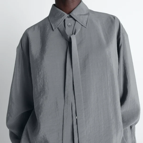 Lemaire Long Shirt with Tie in Dry Silk - Tops - Parisian Minimalist Luxury at Coveti