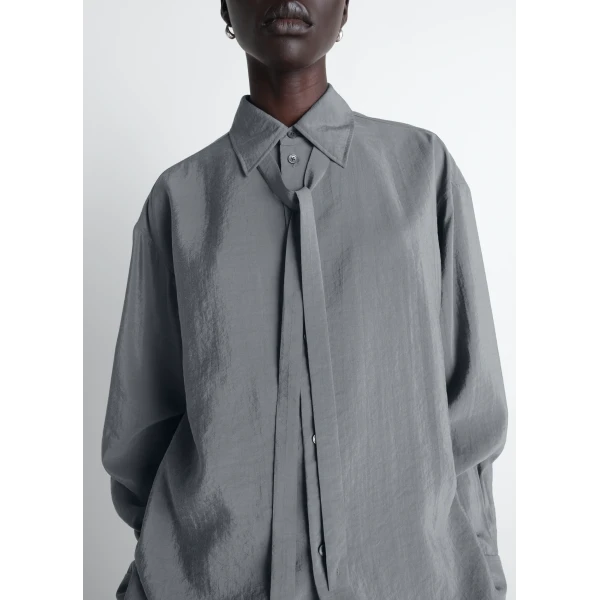 Lemaire Long Shirt with Tie in Dry Silk, view 5