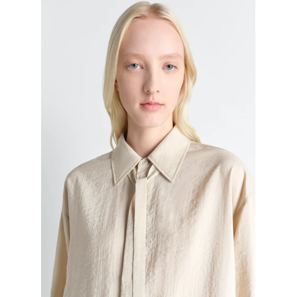 Lemaire Long Shirt with Tie in Dry Silk, view 6