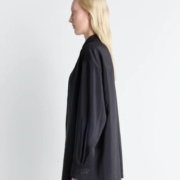 Lemaire Long Shirt with Tie in Dry Silk - Tops - Parisian Minimalist Luxury at Coveti