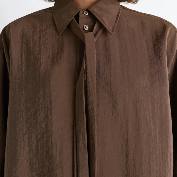 Lemaire Long Shirt with Tie in Dry Silk - Tops - Parisian Minimalist Luxury at Coveti