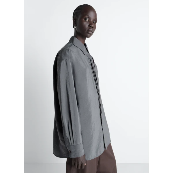 Lemaire Long Shirt with Tie in Dry Silk, view 6