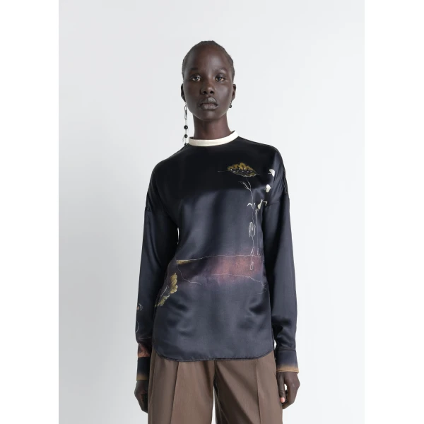 Lemaire Plastron Top in Landscape Printed Silk, view 3