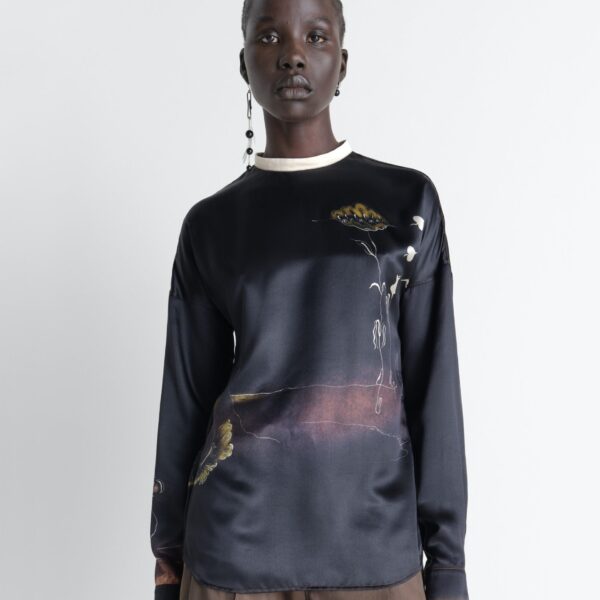 Lemaire Plastron Top in Landscape Printed Silk - Tops - Parisian Minimalist Luxury at Coveti