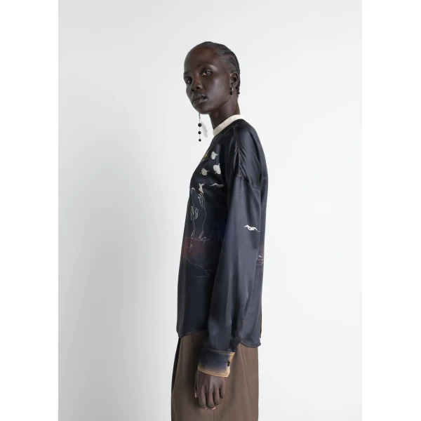 Lemaire Plastron Top in Landscape Printed Silk, view 5