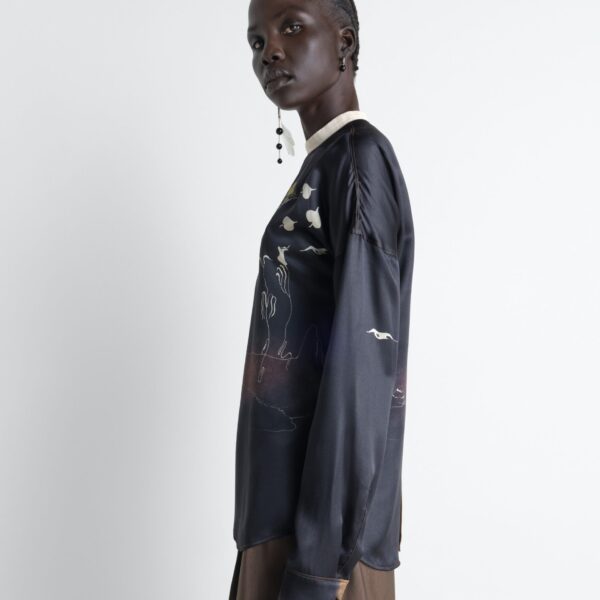 Lemaire Plastron Top in Landscape Printed Silk - Tops - Parisian Minimalist Luxury at Coveti