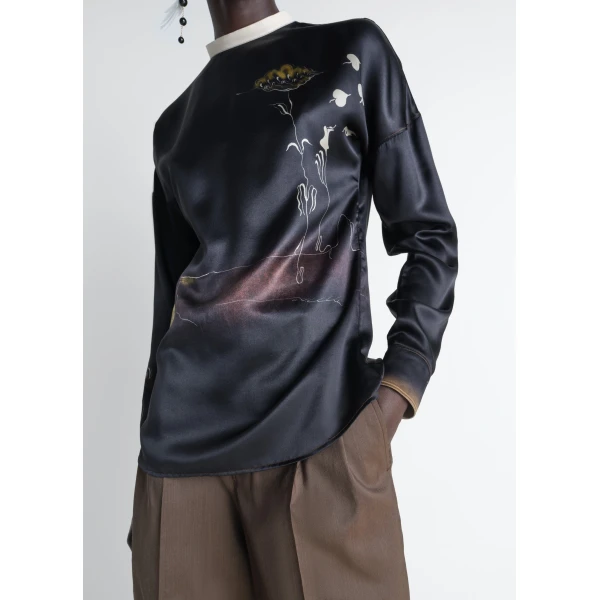 Lemaire Plastron Top in Landscape Printed Silk, view 6