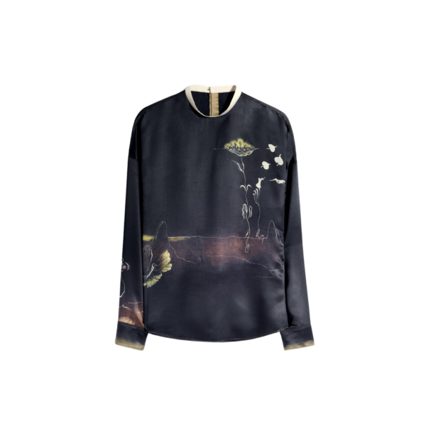 Lemaire Plastron Top in Landscape Printed Silk - Tops - Parisian Minimalist Luxury at Coveti