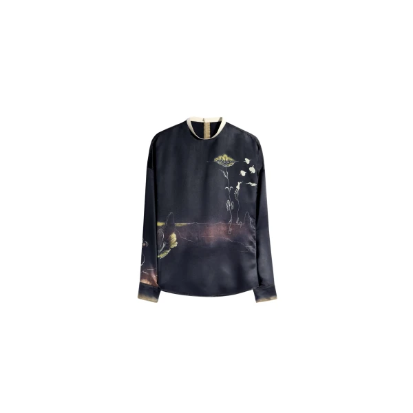 Lemaire Plastron Top in Landscape Printed Silk - Tops - Parisian Minimalist Luxury at Coveti