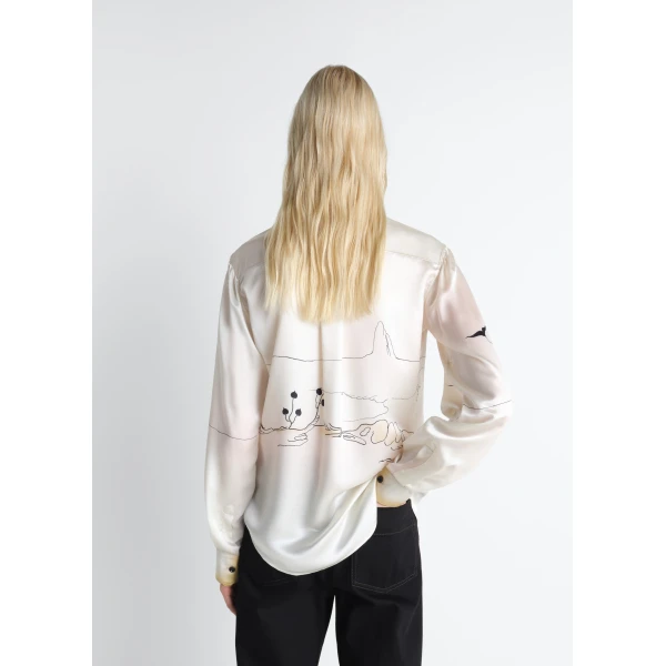 Lemaire Pointed Collar Shirt in Landscape Printed Silk, view 2