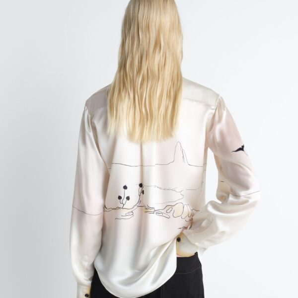 Lemaire Pointed Collar Shirt in Landscape Printed Silk - Tops - Parisian Minimalist Luxury at Coveti