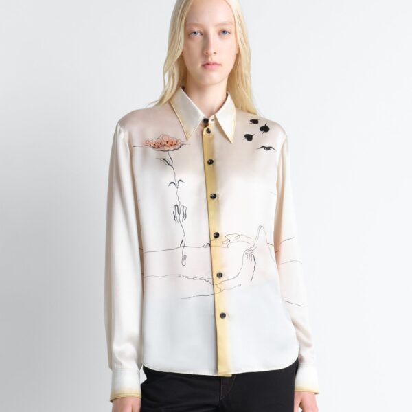 Lemaire Pointed Collar Shirt in Landscape Printed Silk - Tops - Parisian Minimalist Luxury at Coveti