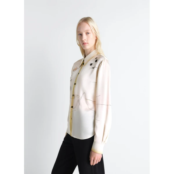 Lemaire Pointed Collar Shirt in Landscape Printed Silk, view 5