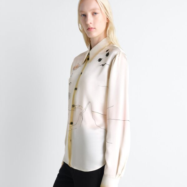Lemaire Pointed Collar Shirt in Landscape Printed Silk - Tops - Parisian Minimalist Luxury at Coveti