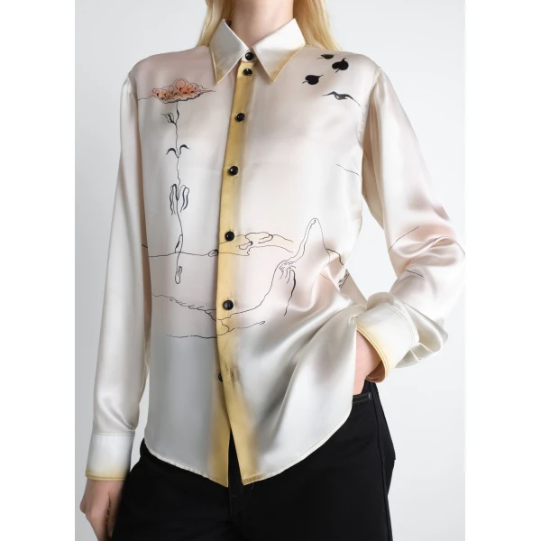 Lemaire Pointed Collar Shirt in Landscape Printed Silk, view 6