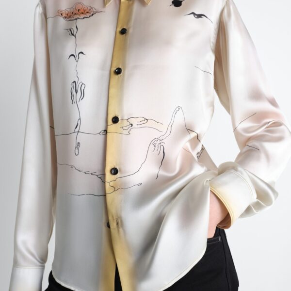 Lemaire Pointed Collar Shirt in Landscape Printed Silk - Tops - Parisian Minimalist Luxury at Coveti