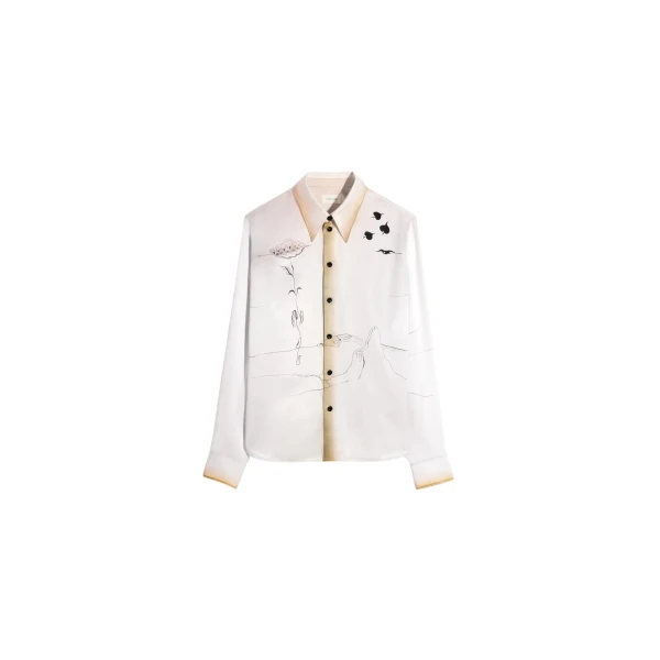 Lemaire Pointed Collar Shirt in Landscape Printed Silk - Tops - Parisian Minimalist Luxury at Coveti