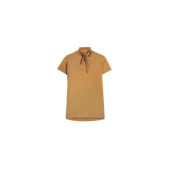 Lemaire Short Sleeve Foulard Top in Viscose Cotton Jersey - Tops - Parisian Minimalist Luxury at Coveti