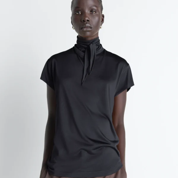 Lemaire Short Sleeve Foulard Top in Viscose Cotton Jersey - Tops - Parisian Minimalist Luxury at Coveti