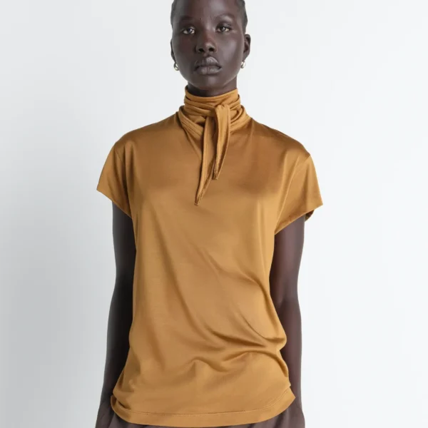 Lemaire Short Sleeve Foulard Top in Viscose Cotton Jersey - Tops - Parisian Minimalist Luxury at Coveti