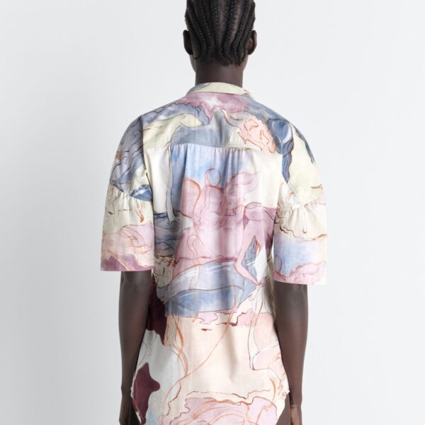 Lemaire Short Sleeve Shirt with Foulard in Aquarel Printed Cotton - Tops - Parisian Minimalist Luxury at Coveti