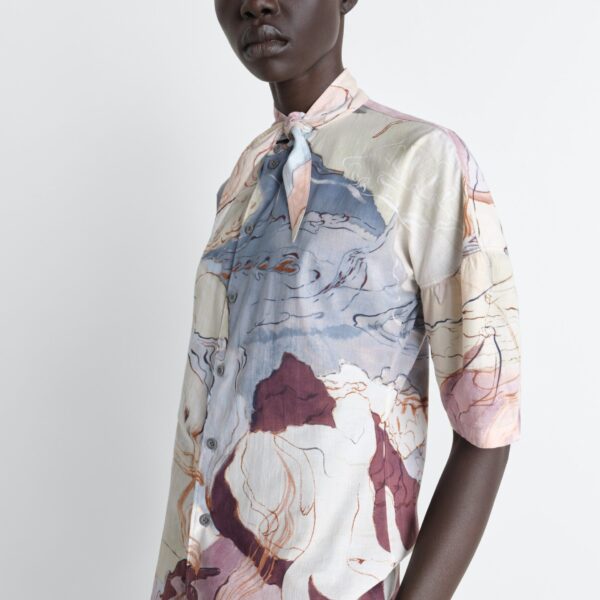 Lemaire Short Sleeve Shirt with Foulard in Aquarel Printed Cotton - Tops - Parisian Minimalist Luxury at Coveti