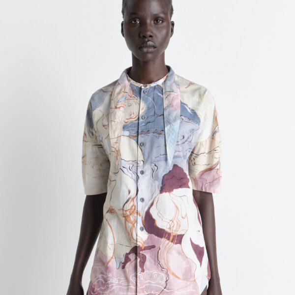 Lemaire Short Sleeve Shirt with Foulard in Aquarel Printed Cotton - Tops - Parisian Minimalist Luxury at Coveti