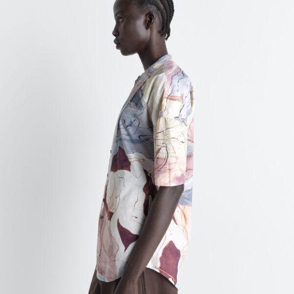 Lemaire Short Sleeve Shirt with Foulard in Aquarel Printed Cotton - Tops - Parisian Minimalist Luxury at Coveti