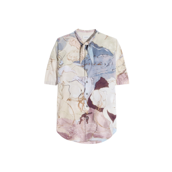Lemaire Short Sleeve Shirt with Foulard in Aquarel Printed Cotton - Tops - Parisian Minimalist Luxury at Coveti